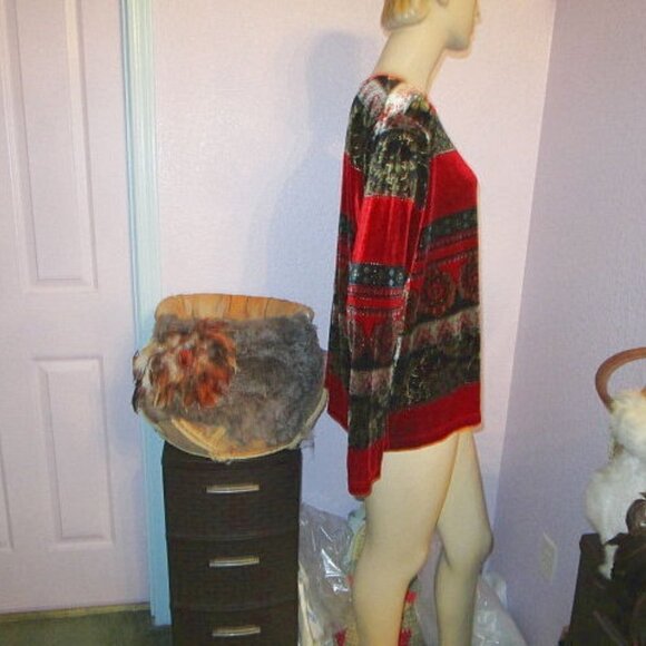 White Stag VELVET Patchwork Size XL BLOUSE Tunic Top POPOVER Glitter STRETCH - Picture 4 of 9